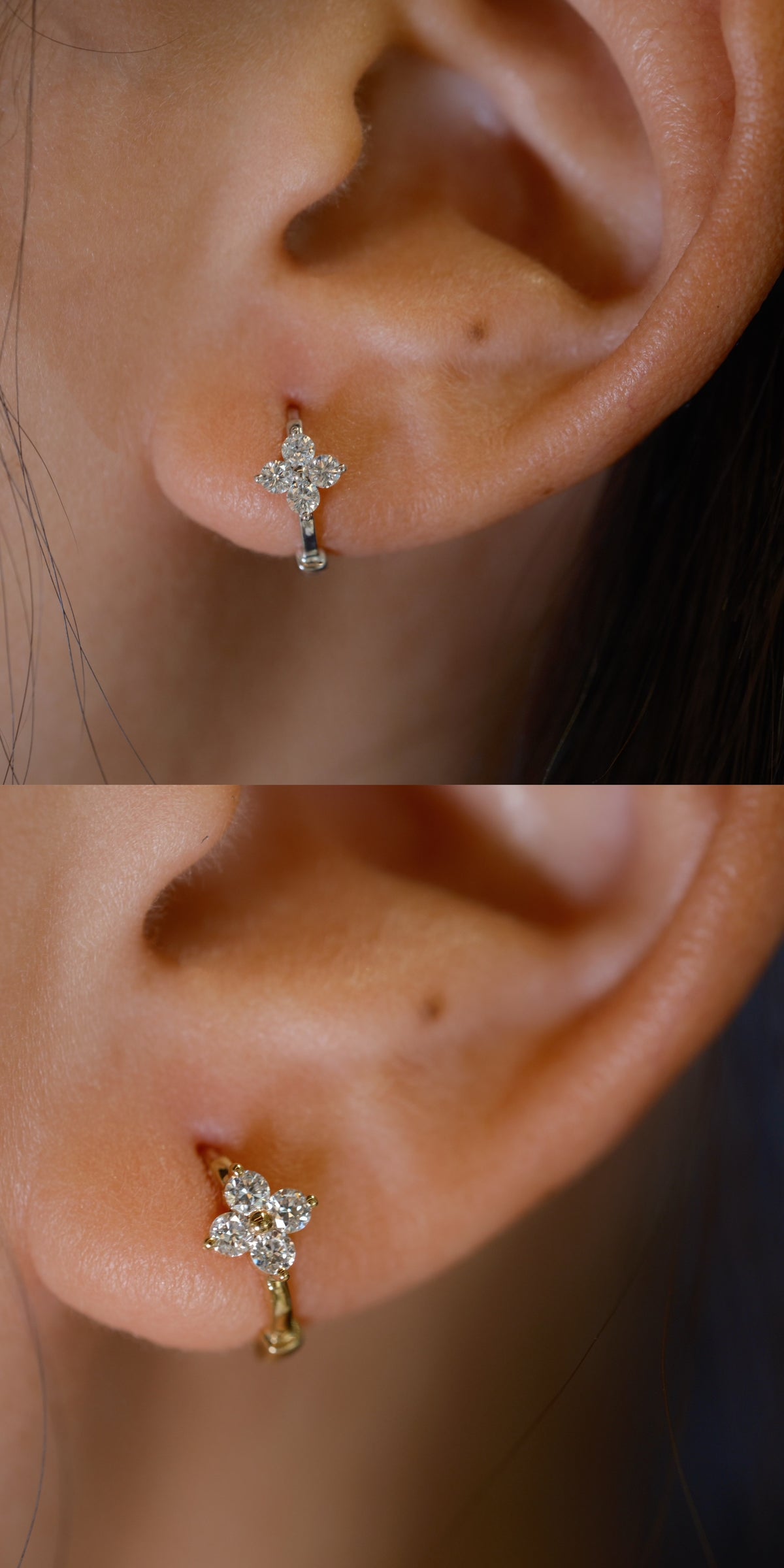 Pirmiana Custom Design 18k Gold Round Shape Lab Grown Diamond Four-Leaf Clover Earrings