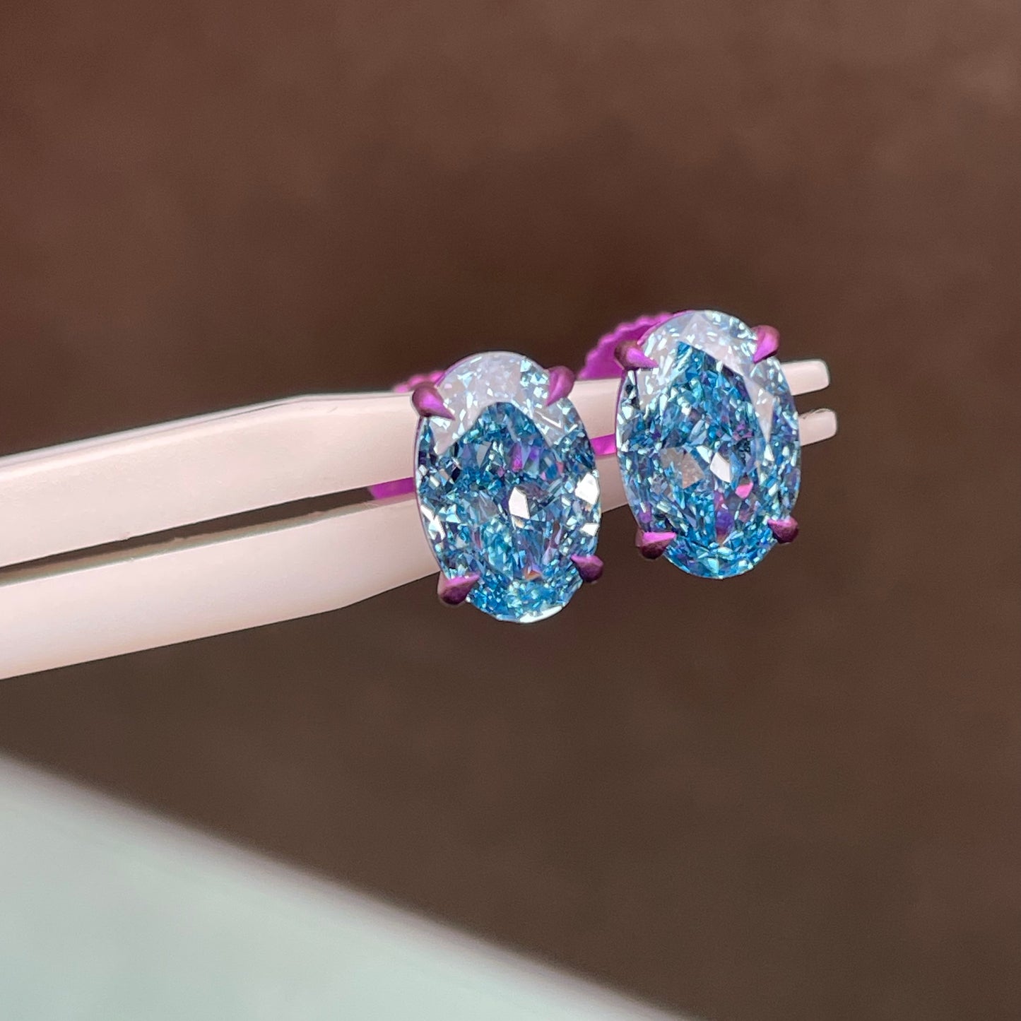 Pirmiana Jewelry Customized titanium Oval Shape 2ct Each Lab Grown Blue Diamond Earrings for Women Party Gift