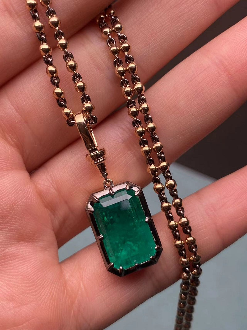 Ruif Luxury 14k Gold With Nice Inclusion 8ct Lab Grown Emerald Pendant Necklace for Women Fine Jwelry Gift