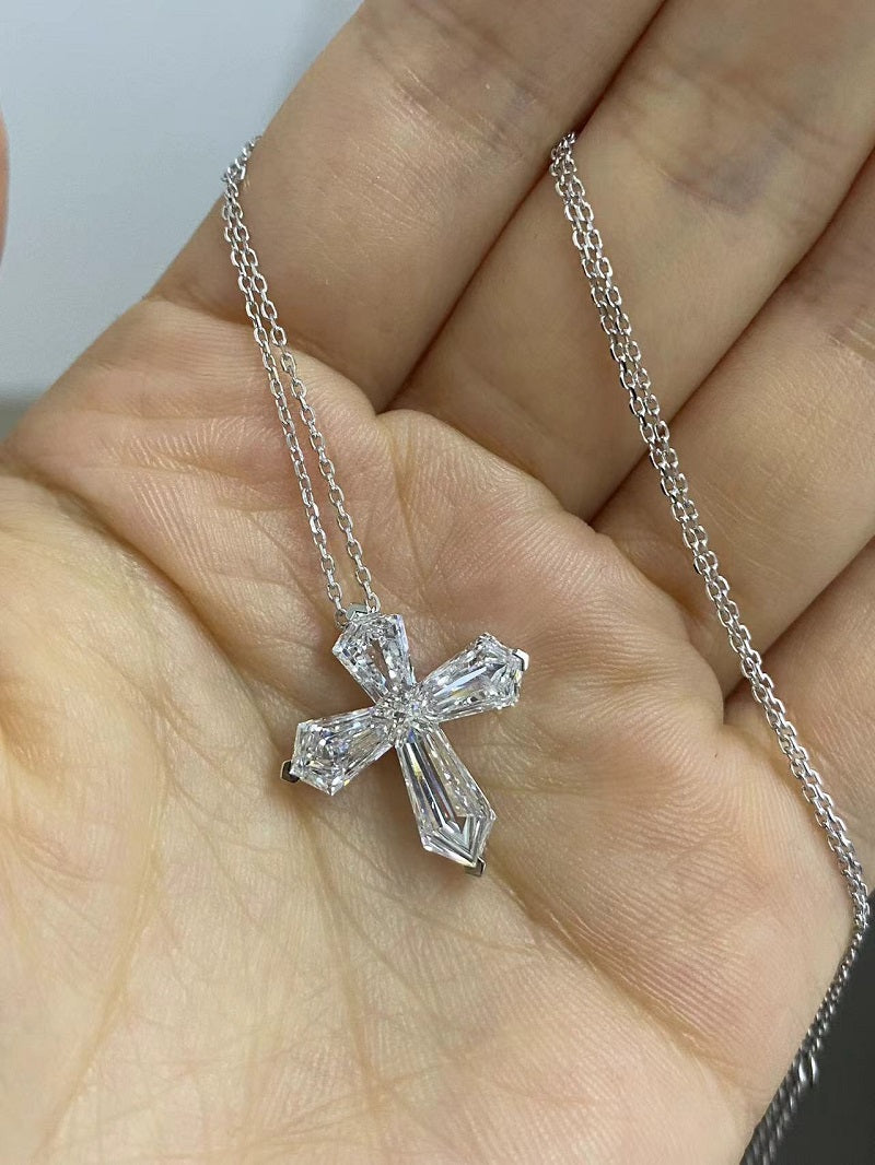 Ruif Customize 18k Gold about 3.5ct Cross Lab Grown Diamond Necklace for Women Chain Choker Female Shiny Jewelry