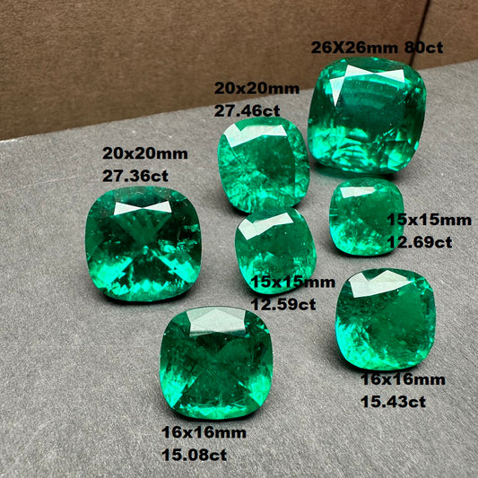 Pirmiana Big Size Cushion Cut Colomnia Color Lab Growm Emerald with Nice Inclushions Like Natural Gems