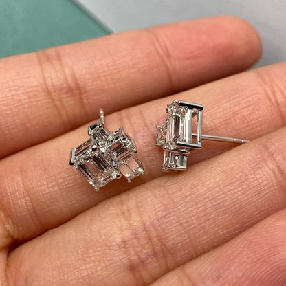 Primiana 2025 Hot Sale Special Design 18K Each Main Stone 0.75 CT Emerald Shape Earrings Lab Diamond Girlfriend Gift