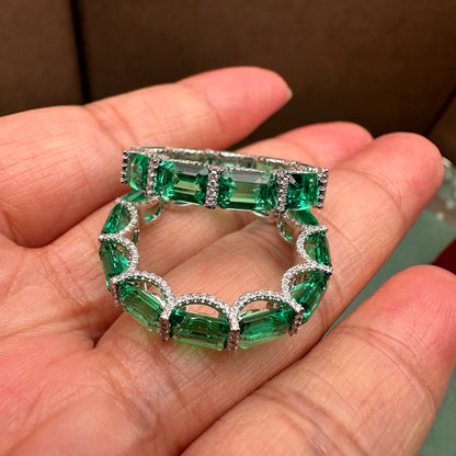 Pirmiana New 14K White Gold  Lab Grown Emerald Enternity Ring Side Lab Grown Diamond