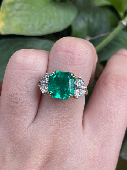 Pirmiana Customized 18k Gold 4.75ct Lab Grown Emerald with 0.979ct Diamond Ring Jewelry Engagement Gift Women