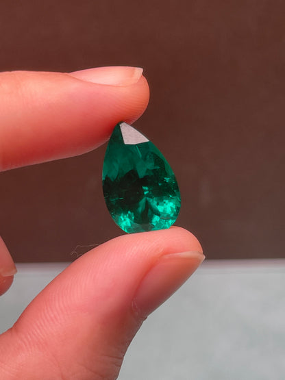 Pirmiana 8.09ct Pear Shape Lab Grown Emerald