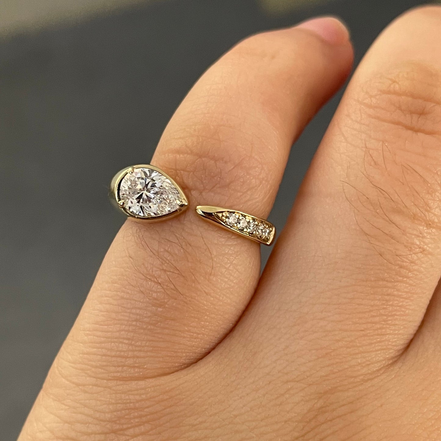 Pirmiana Custom Design 14K Yellow Gold Pear Shape 5x7mm Lab Grown Diamond Ring