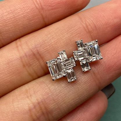Primiana 2025 Hot Sale Special Design 18K Each Main Stone 0.75 CT Emerald Shape Earrings Lab Diamond Girlfriend Gift