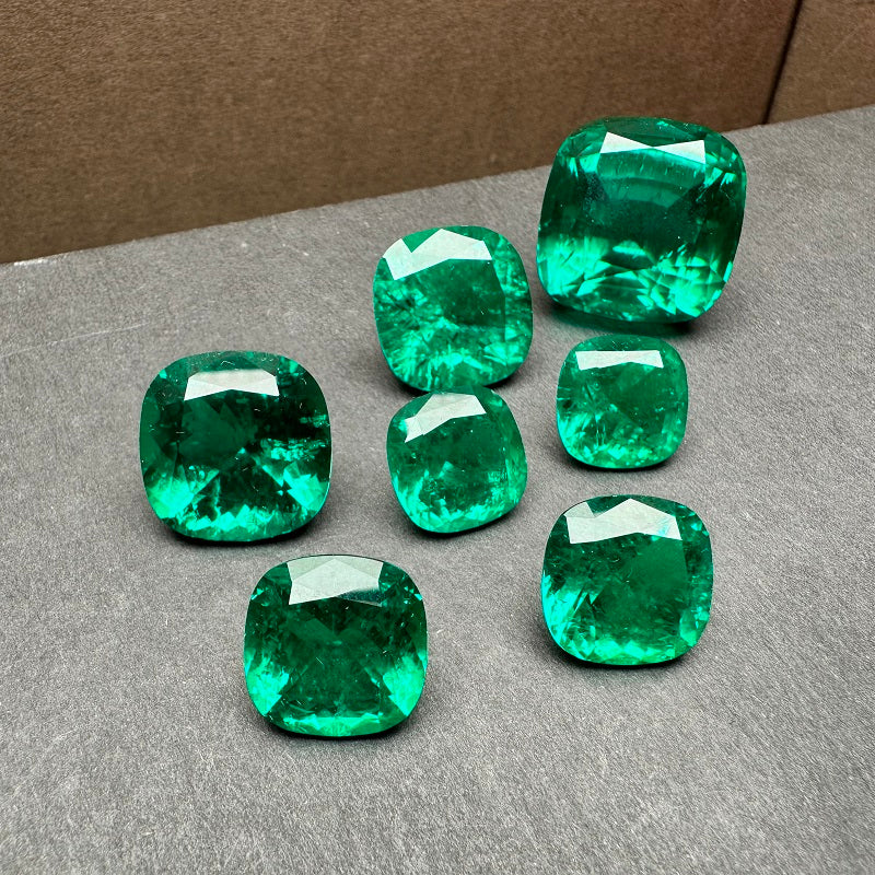 Pirmiana Big Size Cushion Cut Colomnia Color Lab Growm Emerald with Nice Inclushions Like Natural Gems