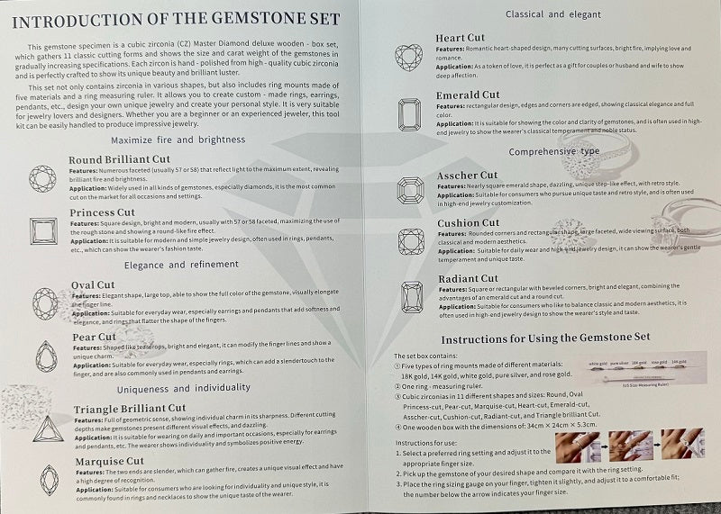 Diamond Comparison Set  5A Cubic Zirconia Jewelry Tools