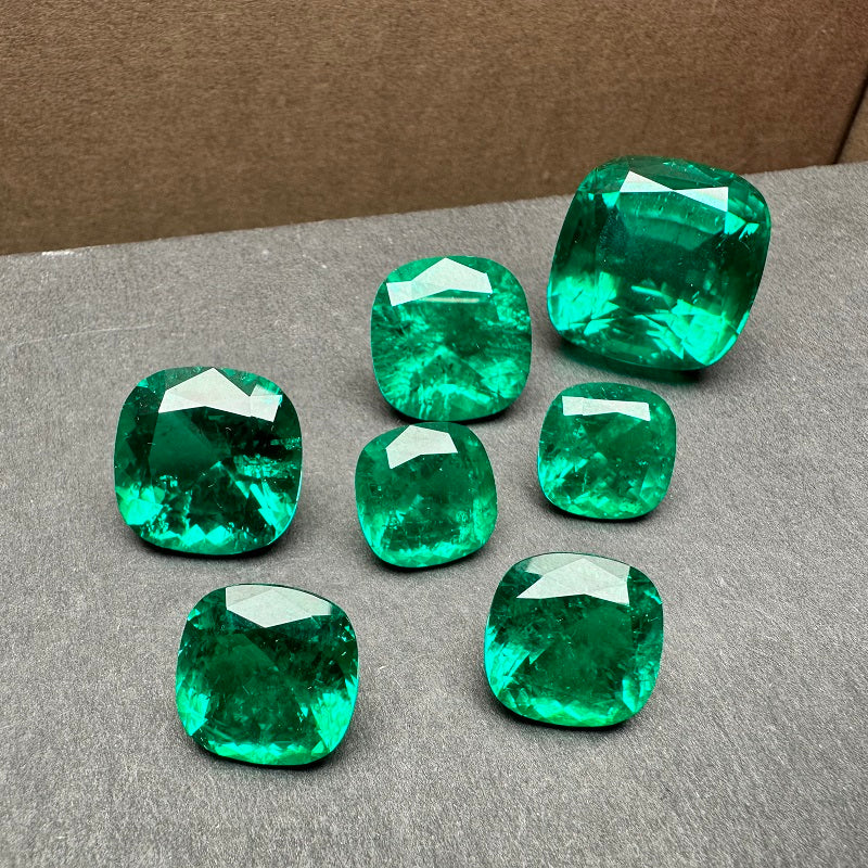 Pirmiana Big Size Cushion Cut Colomnia Color Lab Growm Emerald with Nice Inclushions Like Natural Gems