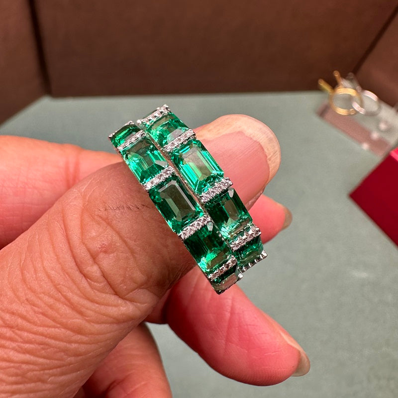 Pirmiana New 14K White Gold  Lab Grown Emerald Enternity Ring Side Lab Grown Diamond