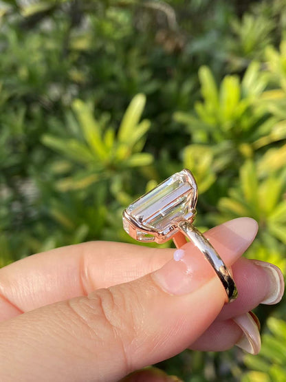 Pirmiana Custom Design 18k Rosa Gold Emerald Shape 12ct E Color Lab Grown Diamond Ring