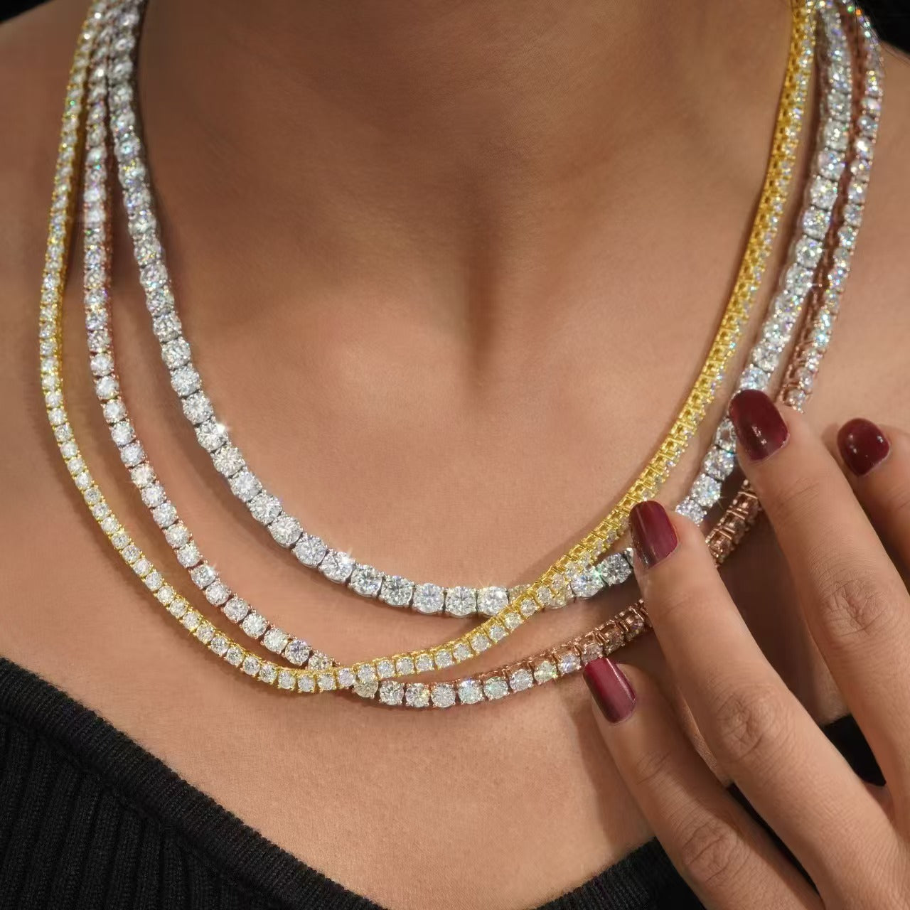 Pirmiana New Fashion Classic Moissanite Tennis Chain Bracelets and Necklaces S925 Silver Jewelry Party Gift
