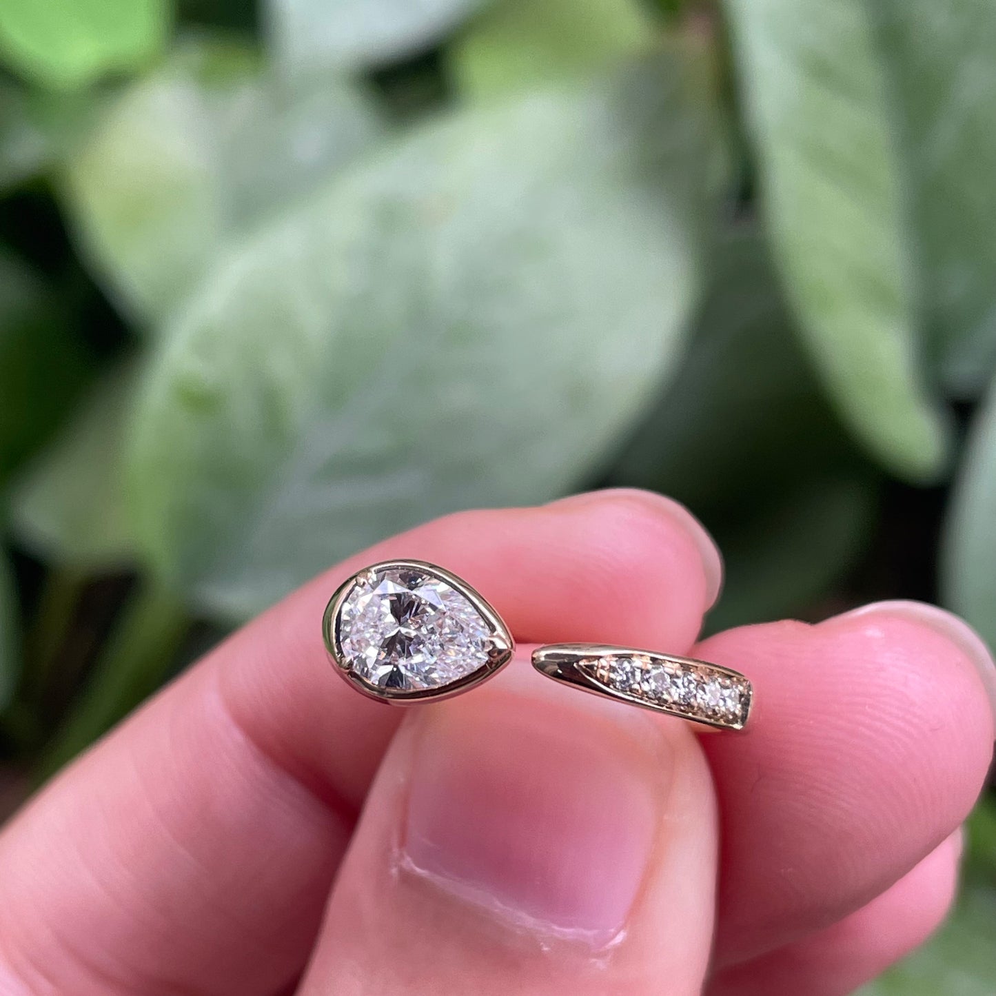 Pirmiana Custom Design 14K Yellow Gold Pear Shape 5x7mm Lab Grown Diamond Ring