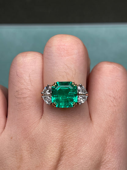 Pirmiana Customized 18k Gold 4.75ct Lab Grown Emerald with 0.979ct Diamond Ring Jewelry Engagement Gift Women