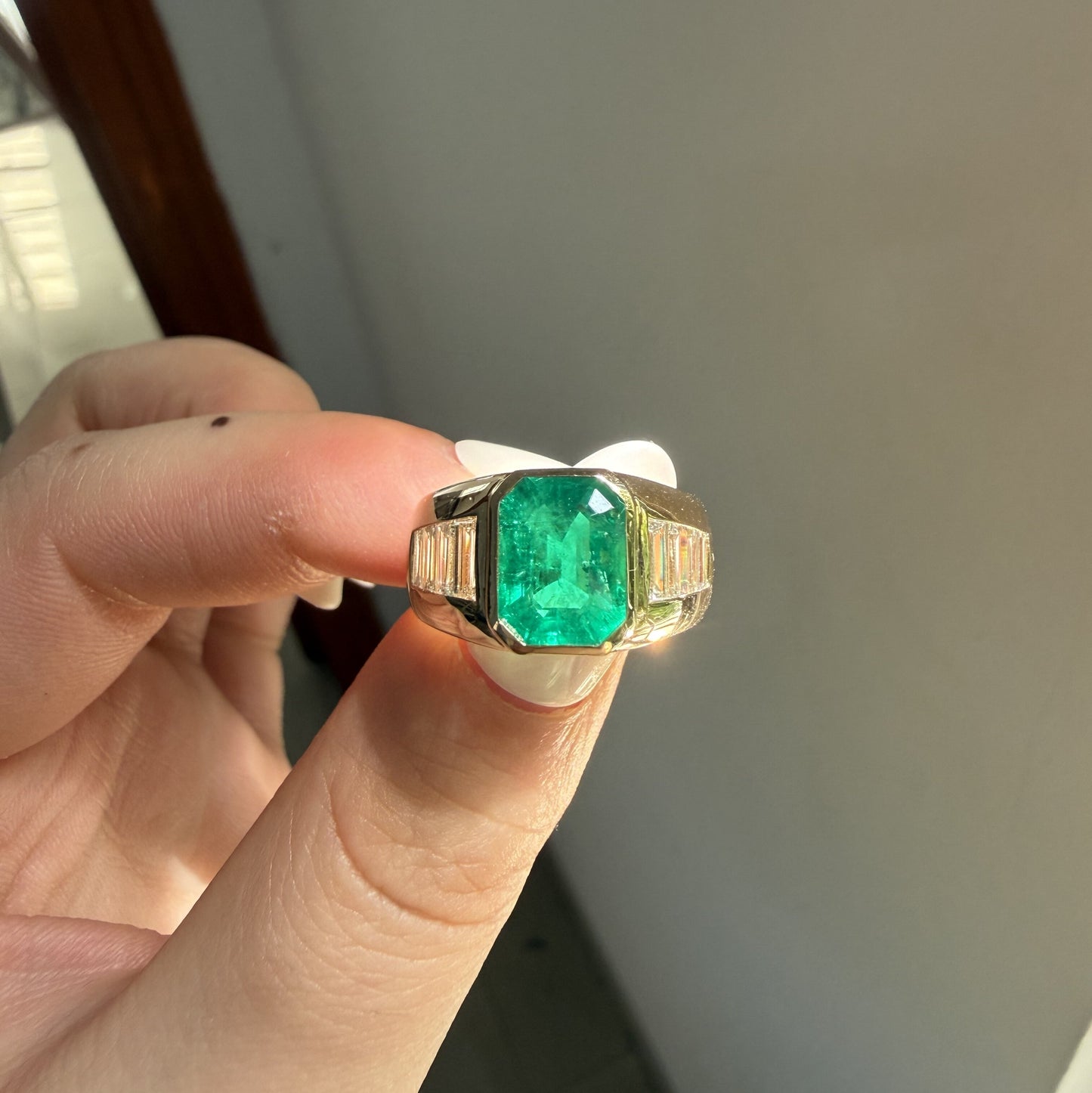 Pirmiana Hot Sale Classic Design Lab Grown Emerald 14k Gold Rings 7x9MM 2ct Lab Grown Emerald Girlfriend Gift