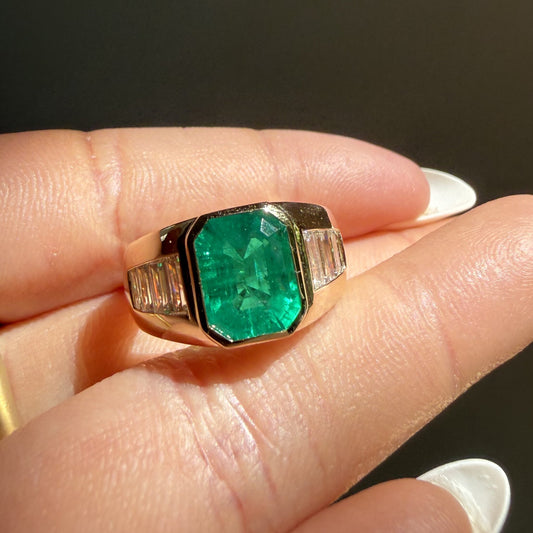 Pirmiana Hot Sale Classic Design Lab Grown Emerald 14k Gold Rings 7x9MM 2ct Lab Grown Emerald Girlfriend Gift