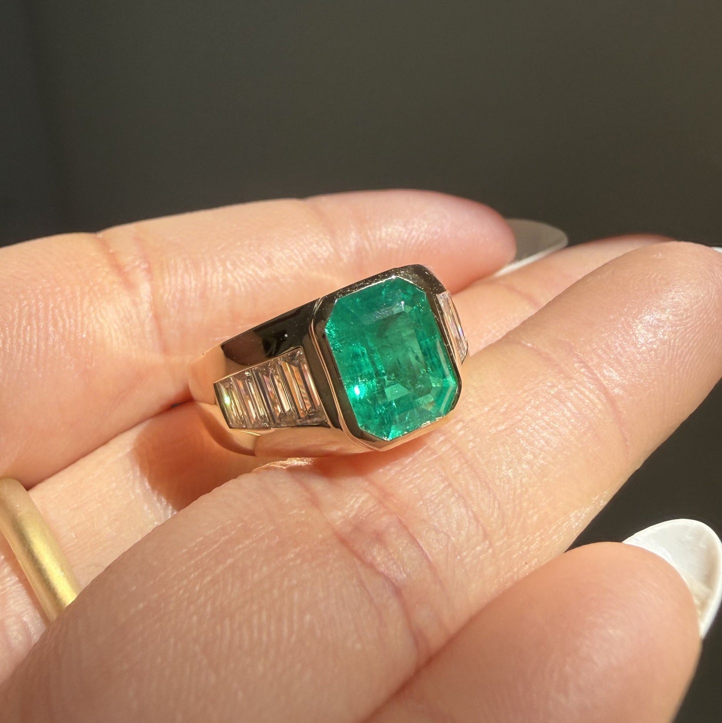 Pirmiana Hot Sale Classic Design Lab Grown Emerald 14k Gold Rings 7x9MM 2ct Lab Grown Emerald Girlfriend Gift