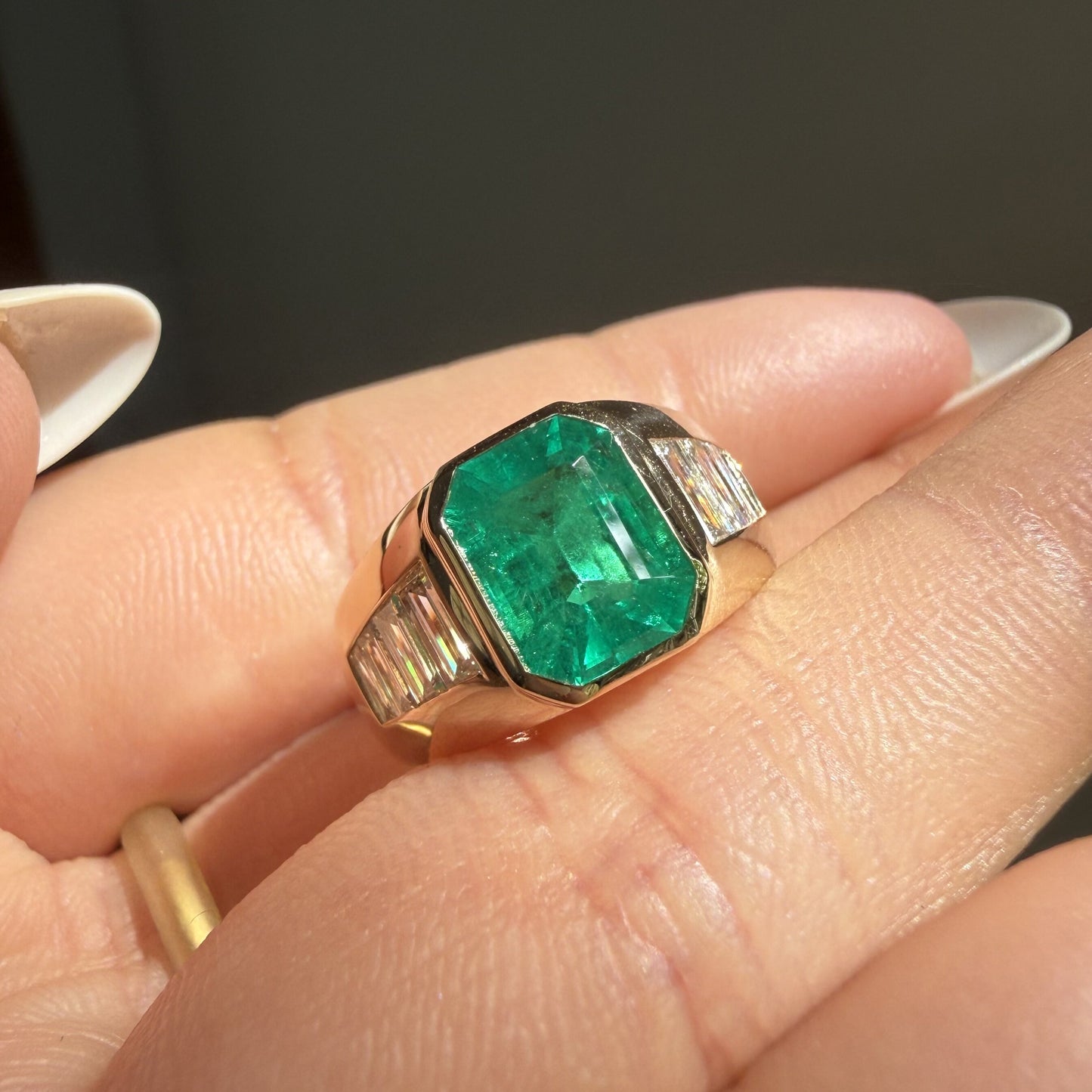 Pirmiana Hot Sale Classic Design Lab Grown Emerald 14k Gold Rings 7x9MM 2ct Lab Grown Emerald Girlfriend Gift