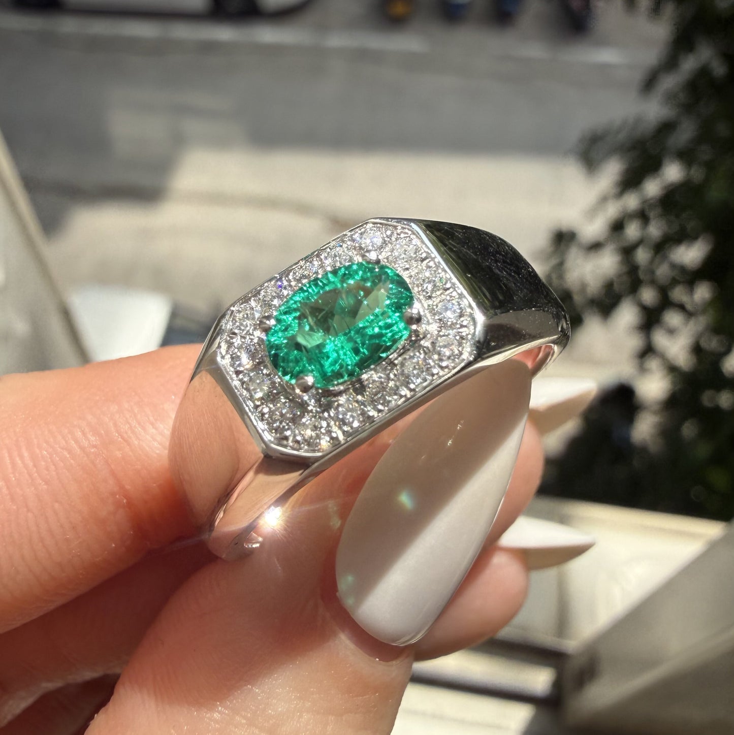 Pirmiana Hot Sale Classic Design Lab Grown Emerald 14k White Gold Rings 6X8MM 0.7ct Lab Grown Emerald Girlfriend Gift