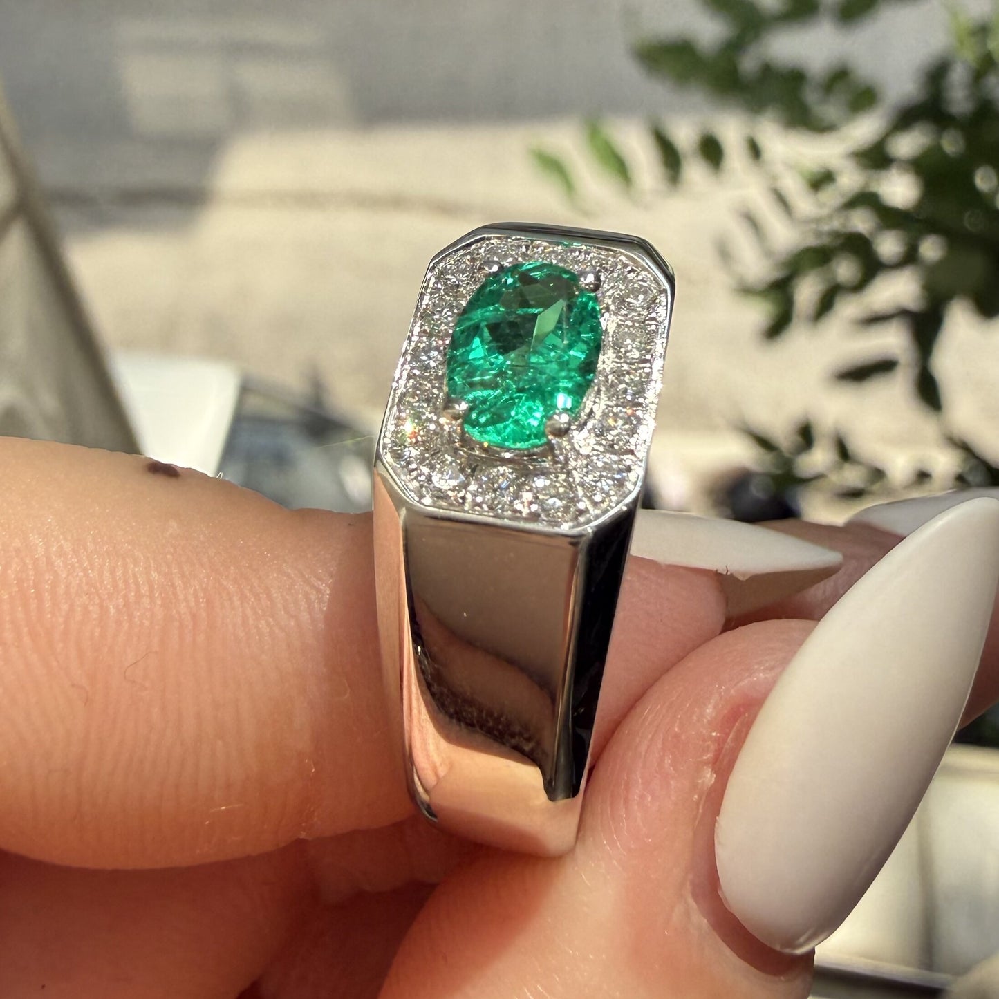 Pirmiana Hot Sale Classic Design Lab Grown Emerald 14k White Gold Rings 6X8MM 0.7ct Lab Grown Emerald Girlfriend Gift