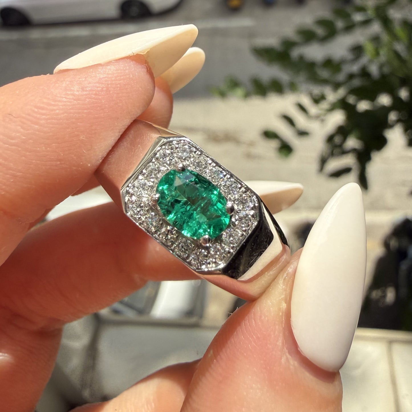 Pirmiana Hot Sale Classic Design Lab Grown Emerald 14k White Gold Rings 6X8MM 0.7ct Lab Grown Emerald Girlfriend Gift