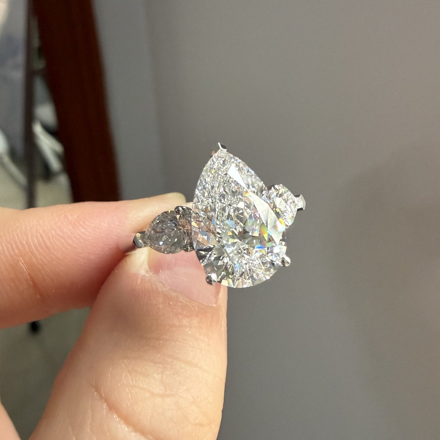 Pirmiana Jewelry Customized 18k White Gold 3ct pear shape Lab Grown Diamond Rings Engagement Wedding Band Rings for Women Fine Jewelry