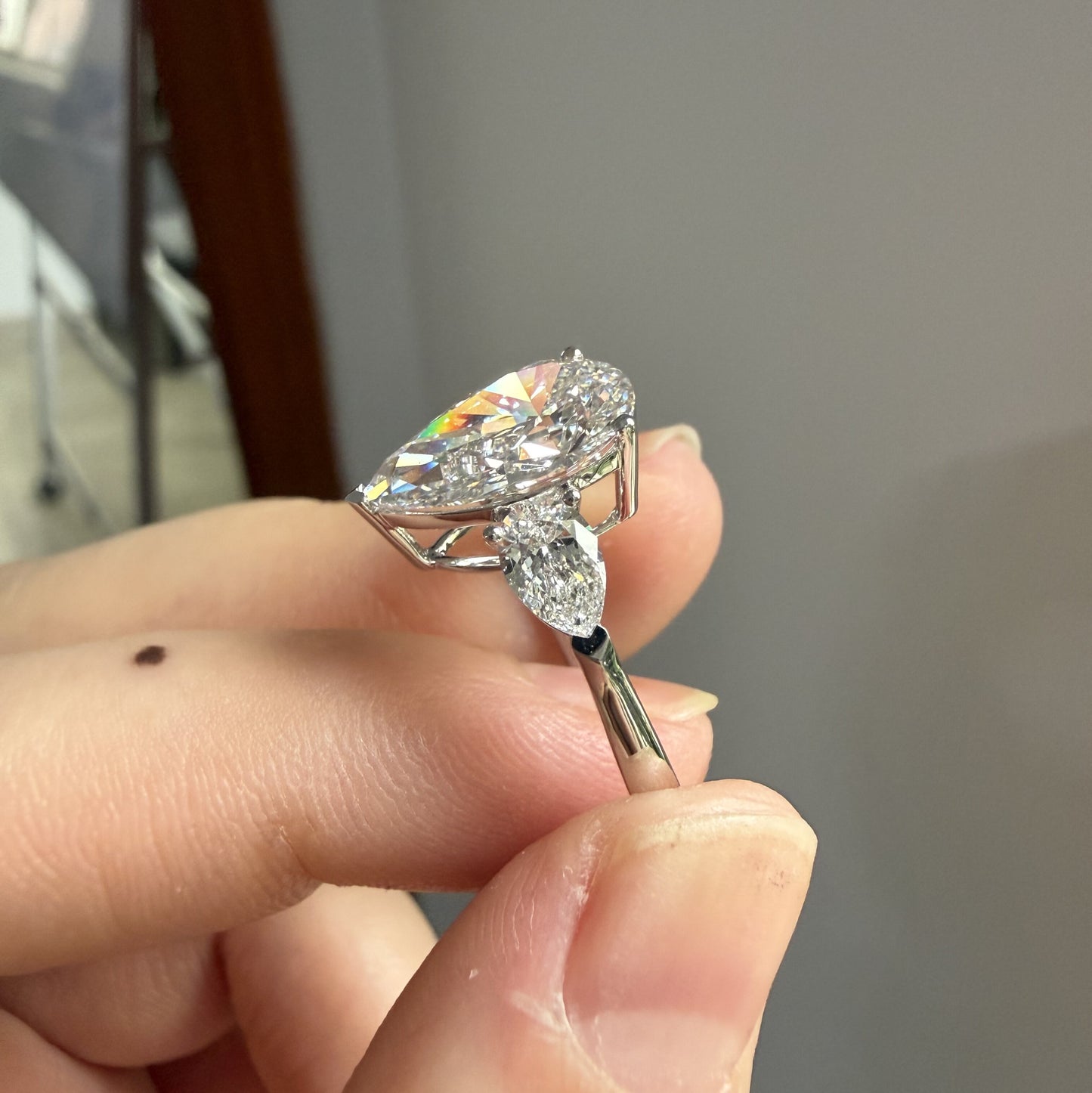 Pirmiana Jewelry Customized 18k White Gold 3ct pear shape Lab Grown Diamond Rings Engagement Wedding Band Rings for Women Fine Jewelry