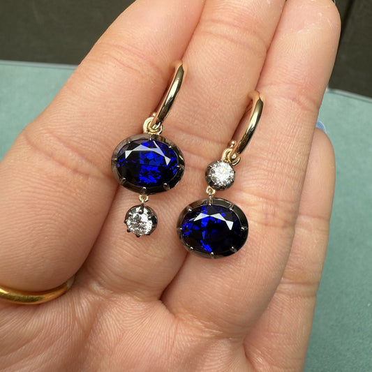 Pirmiana Jewelry Customized 14k Yellow Gold 7x9mm 5ct total Lab Grown Sapphire Earrings for Women Party Gift