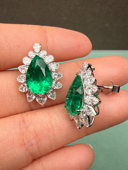 Pirmiana Hot Sale 8x12mm total 5.7ct Lab Grown Emerald Earrings 14K Yellow Gold Girlfriend Gift