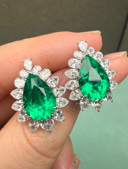 Pirmiana Hot Sale 8x12mm total 5.7ct Lab Grown Emerald Earrings 14K Yellow Gold Girlfriend Gift