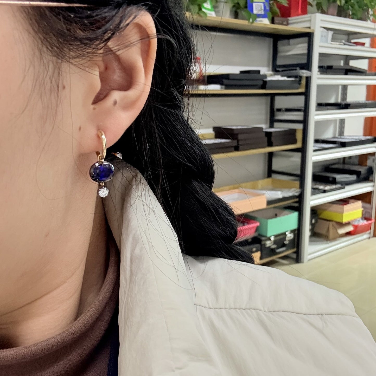 Pirmiana Jewelry Customized 14k Yellow Gold 7x9mm 5ct total Lab Grown Sapphire Earrings for Women Party Gift