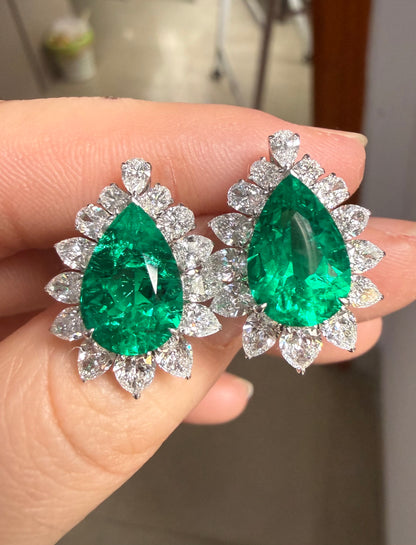 Pirmiana Hot Sale 8x12mm total 5.7ct Lab Grown Emerald Earrings 14K Yellow Gold Girlfriend Gift