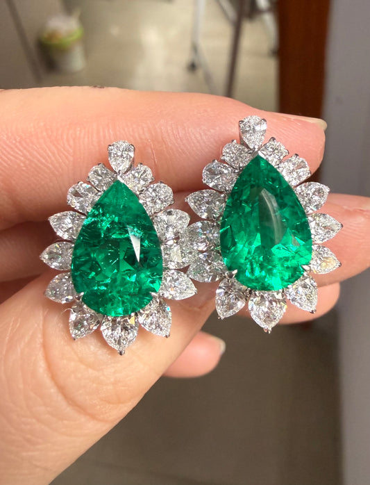 Pirmiana Hot Sale 8x12mm total 5.7ct Lab Grown Emerald Earrings 14K Yellow Gold Girlfriend Gift