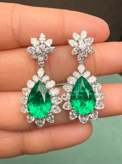 Pirmiana Hot Sale 8x12mm total 5.7ct Lab Grown Emerald Earrings 14K Yellow Gold Girlfriend Gift