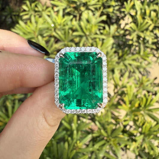 Pirmiana Hot Sale Classic Design Ring 14X18mm 16.3ct Emerald Shape 18K white gold Lab Grown Emerald And Lab Grown Diamond Girlfriend Gift