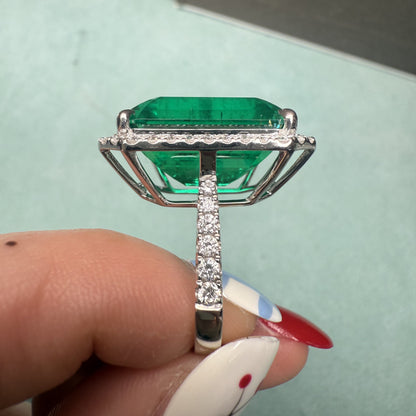 Pirmiana Hot Sale Classic Design Ring 14X18mm 16.3ct Emerald Shape 18K white gold Lab Grown Emerald And Lab Grown Diamond Girlfriend Gift