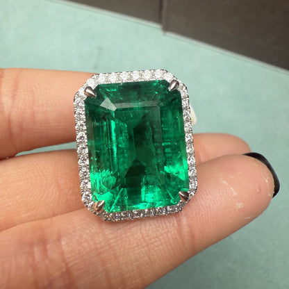 Pirmiana Hot Sale Classic Design Ring 14X18mm 16.3ct Emerald Shape 18K white gold Lab Grown Emerald And Lab Grown Diamond Girlfriend Gift