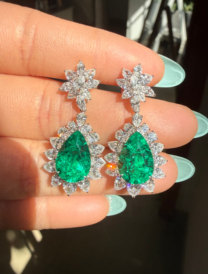 Pirmiana Hot Sale 8x12mm total 5.7ct Lab Grown Emerald Earrings 14K Yellow Gold Girlfriend Gift