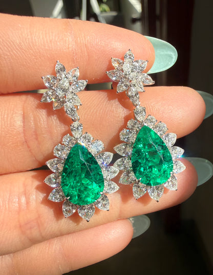 Pirmiana Hot Sale 8x12mm total 5.7ct Lab Grown Emerald Earrings 14K Yellow Gold Girlfriend Gift
