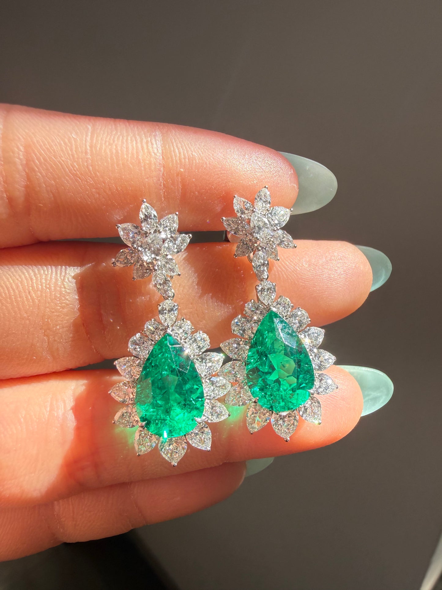 Pirmiana Hot Sale 8x12mm total 5.7ct Lab Grown Emerald Earrings 14K Yellow Gold Girlfriend Gift