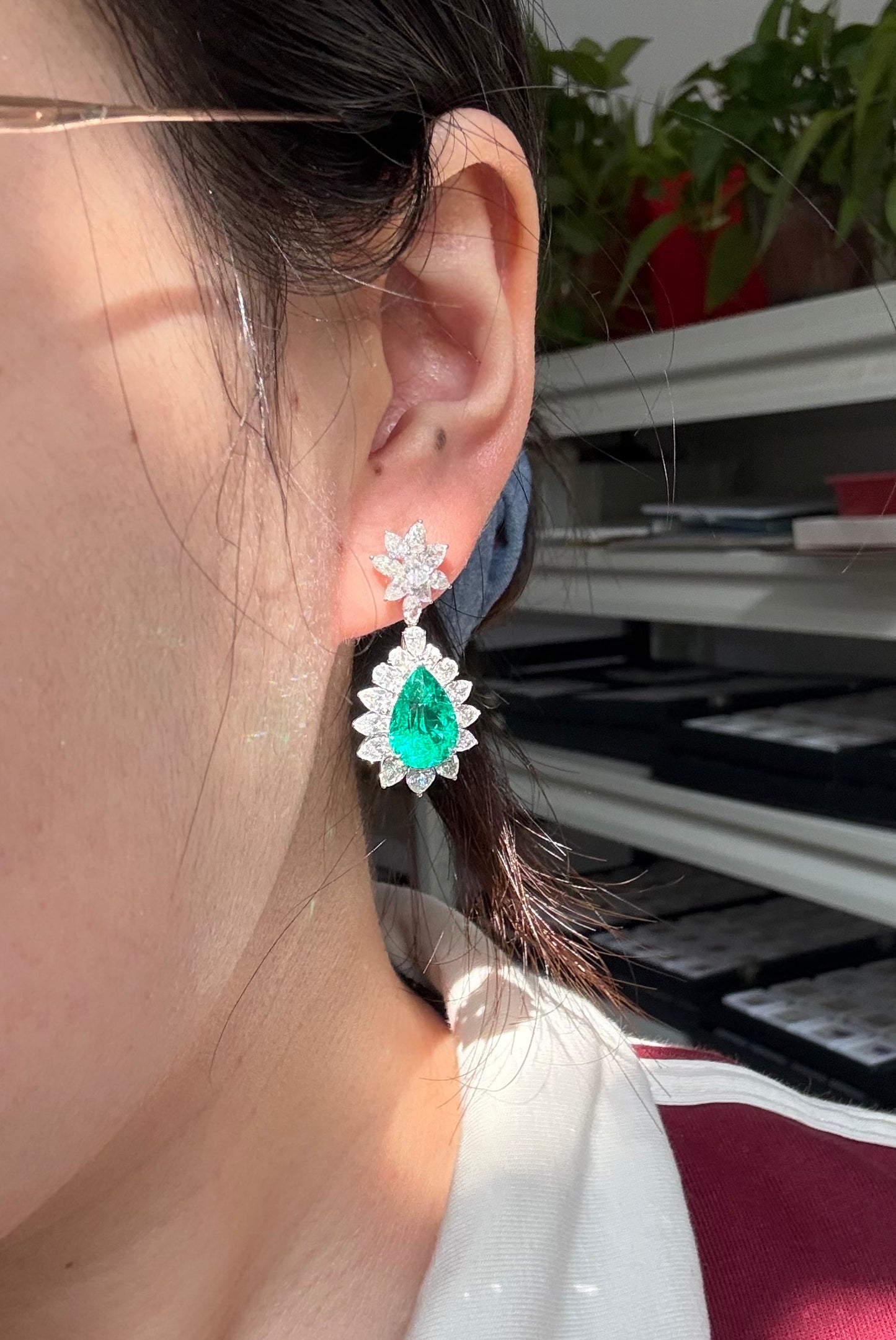 Pirmiana Hot Sale 8x12mm total 5.7ct Lab Grown Emerald Earrings 14K Yellow Gold Girlfriend Gift