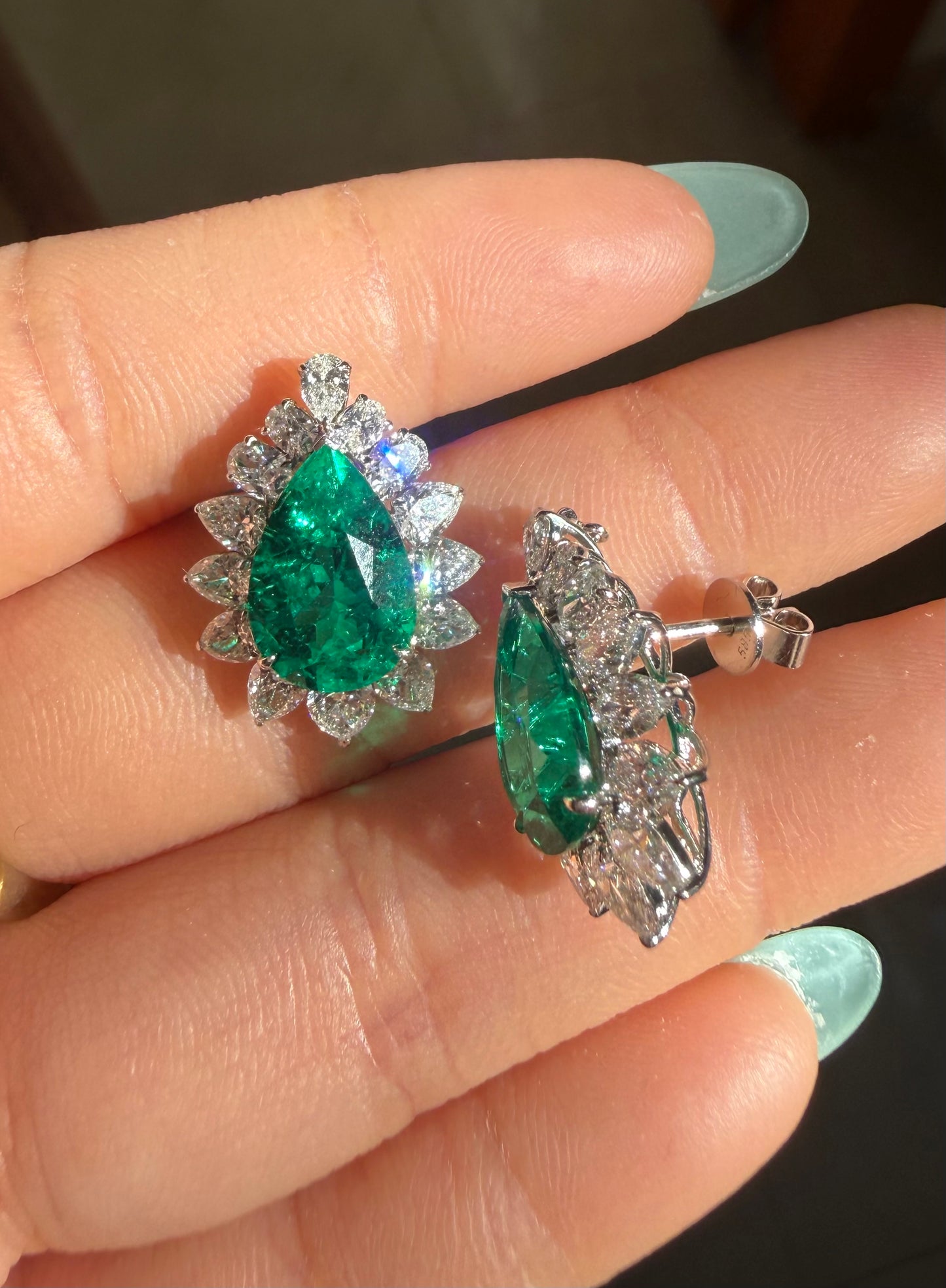Pirmiana Hot Sale 8x12mm total 5.7ct Lab Grown Emerald Earrings 14K Yellow Gold Girlfriend Gift
