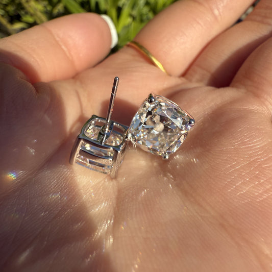 Pirmiana Custom Design 18K White Gold Earrings for Women 5ct Each Old Mine Cut Lab Grown Diamond Jewelry