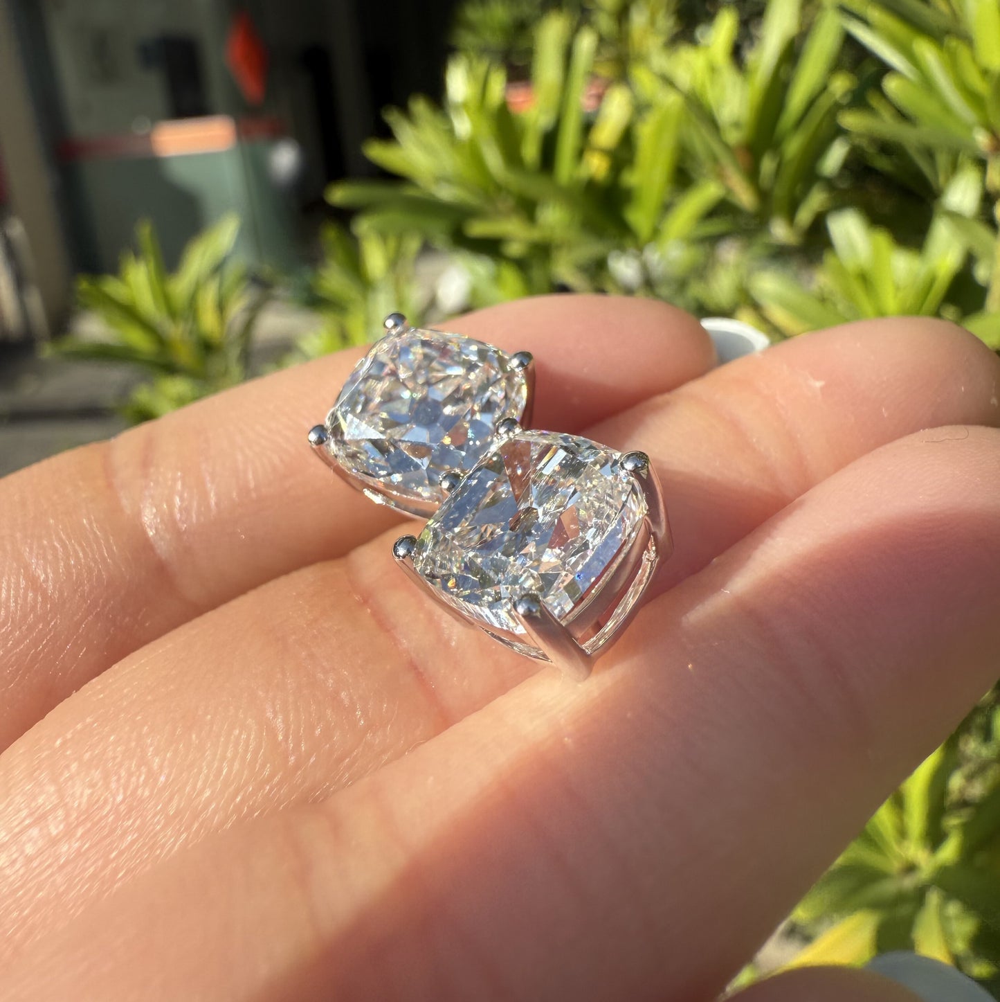 Pirmiana Custom Design 18K White Gold Earrings for Women 5ct Each Old Mine Cut Lab Grown Diamond Jewelry