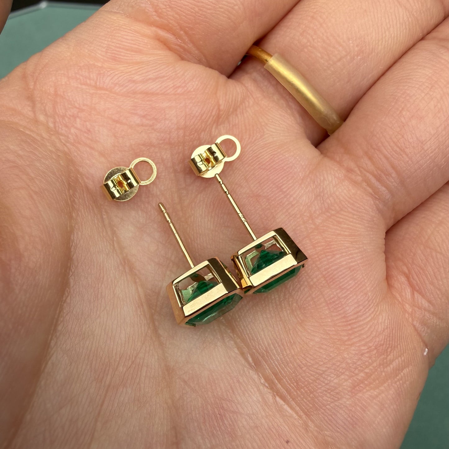 Pirmiana Hot Sale 7X7mm Lab Grown Emerald Earrings Lab Grown Diamond 14K Yellow Gold Girlfriend Gift
