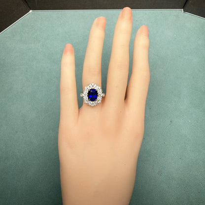 Pirmiana Custom Design 18k Yellow Gold Ring for Women 7x9mm 3ct Lab Grown Sapphire And DEF HPHT Diamond Jewelry