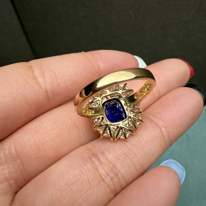 Pirmiana Custom Design 18k Yellow Gold Ring for Women 7x9mm 3ct Lab Grown Sapphire And DEF HPHT Diamond Jewelry