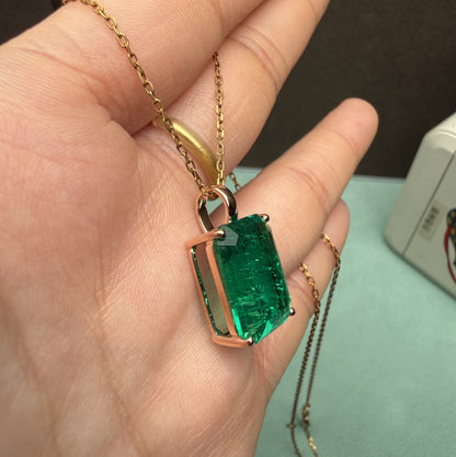 Primiana New Classic Style 14K 12x16mm 12.5ct Lab Grwon Emerlad Pendant Girlfriend Gift