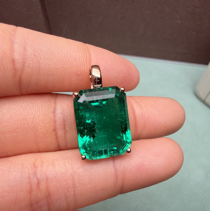 Primiana New Classic Style 14K 12x16mm 12.5ct Lab Grwon Emerlad Pendant Girlfriend Gift